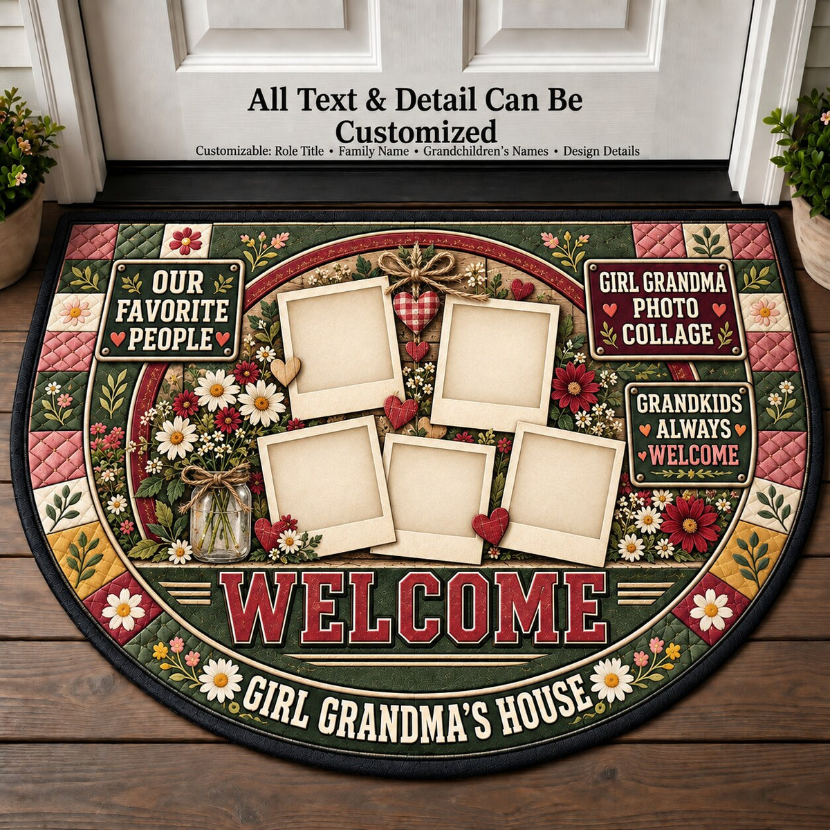 Girl Grandma's Photo Collage Personalized Half Round Mat | 5To9Vibe