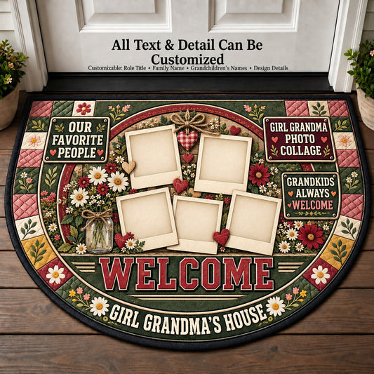 Girl Grandma's Photo Collage Personalized Half Round Mat | 5To9Vibe