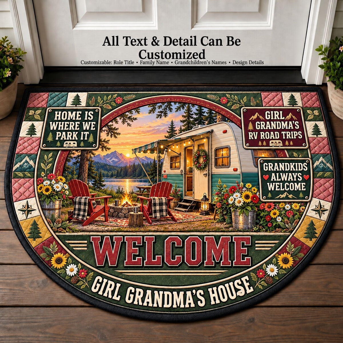 Girl Grandma's RV Road Trips Personalized Half Round Mat | 5To9Vibe