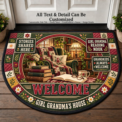 Girl Grandma's Reading Nook Personalized Half Round Mat | 5To9Vibe