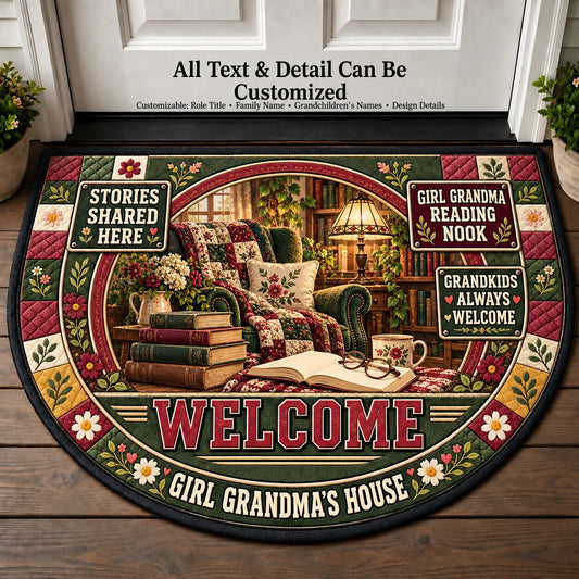 Girl Grandma's Reading Nook Personalized Half Round Mat | 5To9Vibe