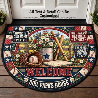 Girl Papa's Baseball Family Personalized Half Round Mat | 5To9Vibe