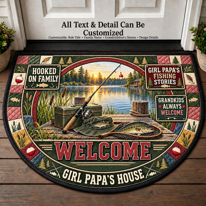 Girl Papa's Fishing Stories Personalized Half Round Mat | 5To9Vibe