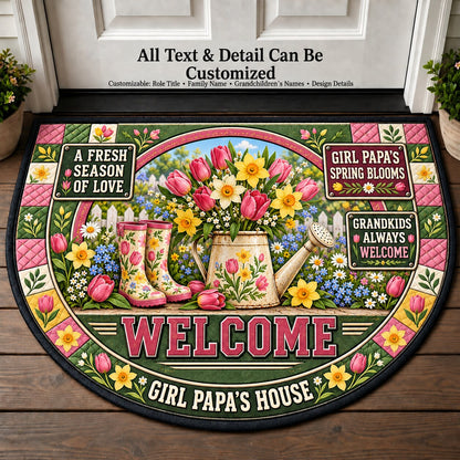 Girl Papa's Spring Blooms Personalized Half Round Mat | 5To9Vibe