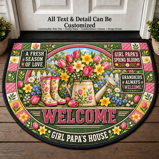 Girl Papa's Spring Blooms Personalized Half Round Mat | 5To9Vibe
