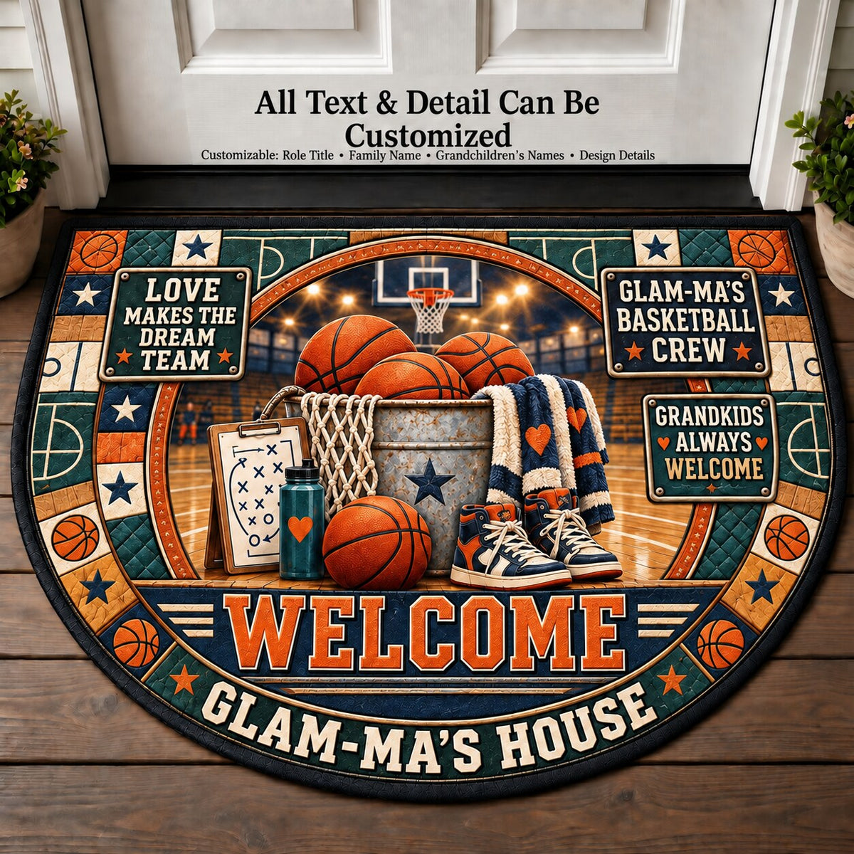 Glam-Ma's Basketball Crew Personalized Half Round Mat | 5To9Vibe