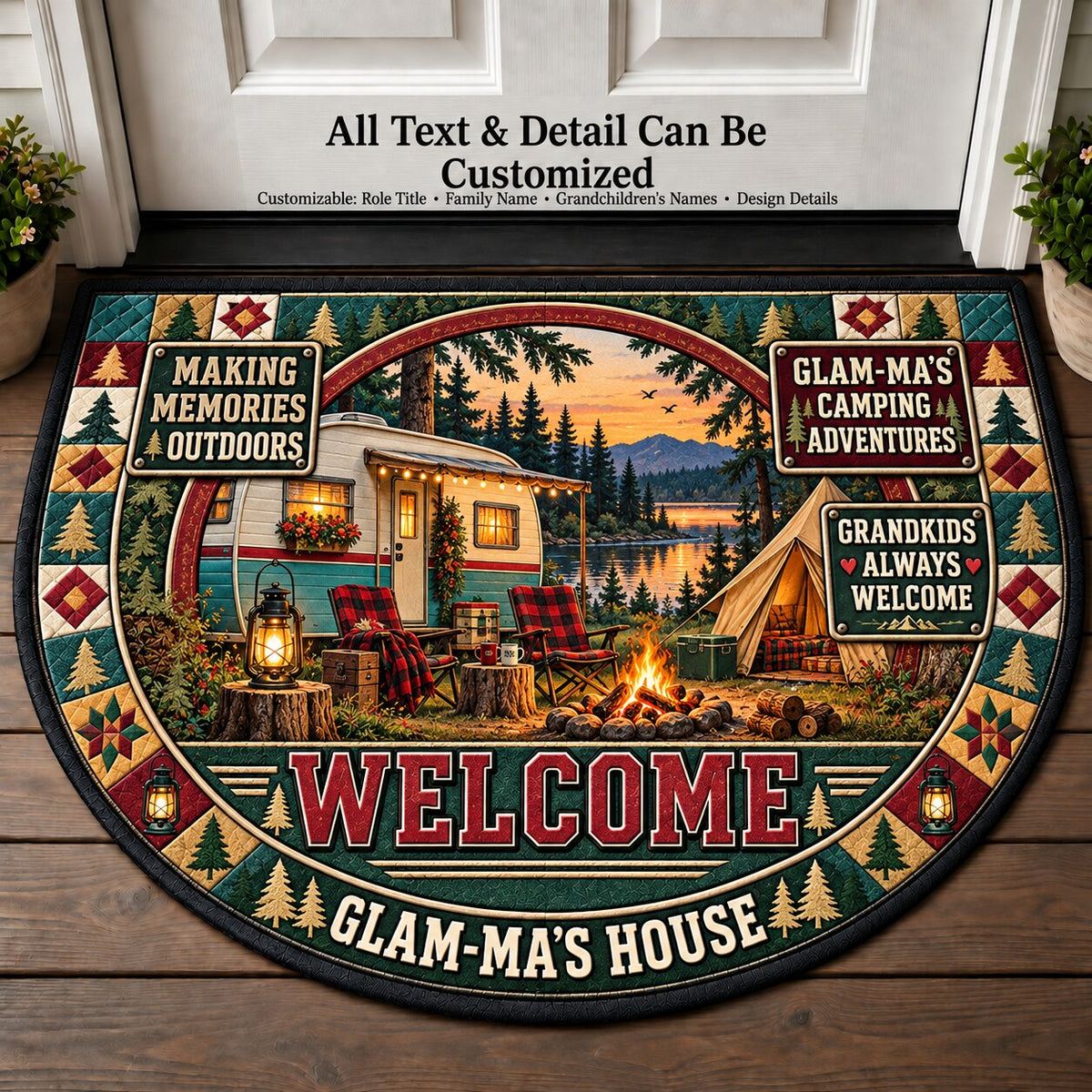 Glam-Ma's Camping Adventures Personalized Half Round Mat | 5To9Vibe