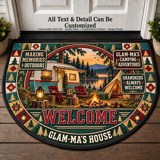 Glam-Ma's Camping Adventures Personalized Half Round Mat | 5To9Vibe