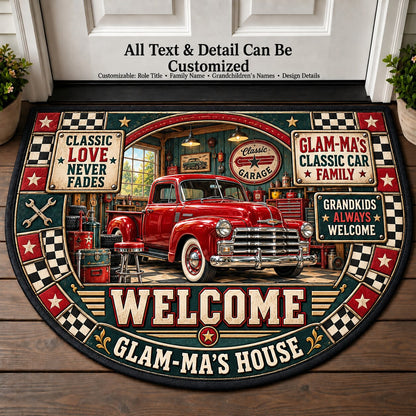Glam-Ma's Classic Car Family Personalized Half Round Mat | 5To9Vibe