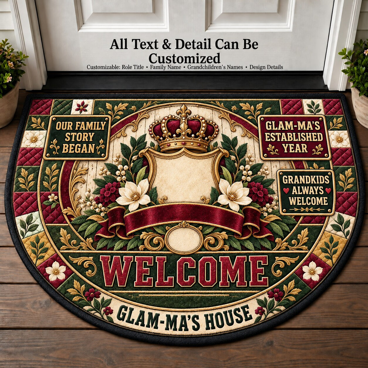 Glam-Ma's Established Year Personalized Half Round Mat | 5To9Vibe