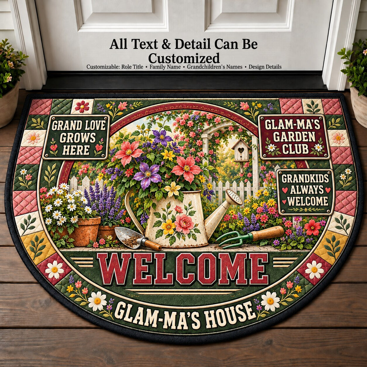 Glam-Ma's Garden Club Personalized Half Round Mat | 5To9Vibe