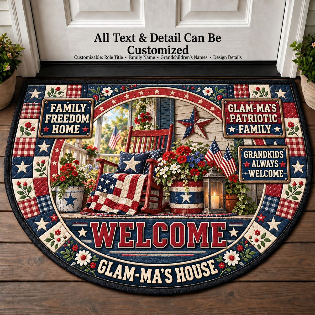 Glam-Ma's Patriotic Family Personalized Half Round Mat | 5To9Vibe