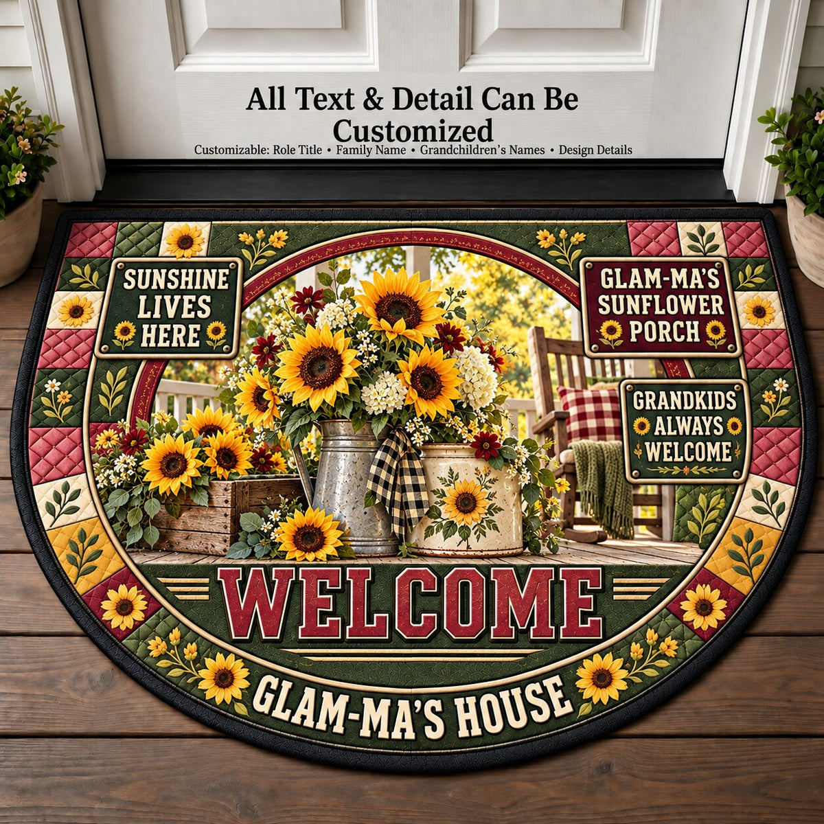Glam-Ma's Sunflower Porch Personalized Half Round Mat | 5To9Vibe