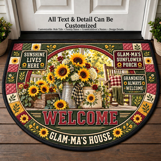 Glam-Ma's Sunflower Porch Personalized Half Round Mat | 5To9Vibe