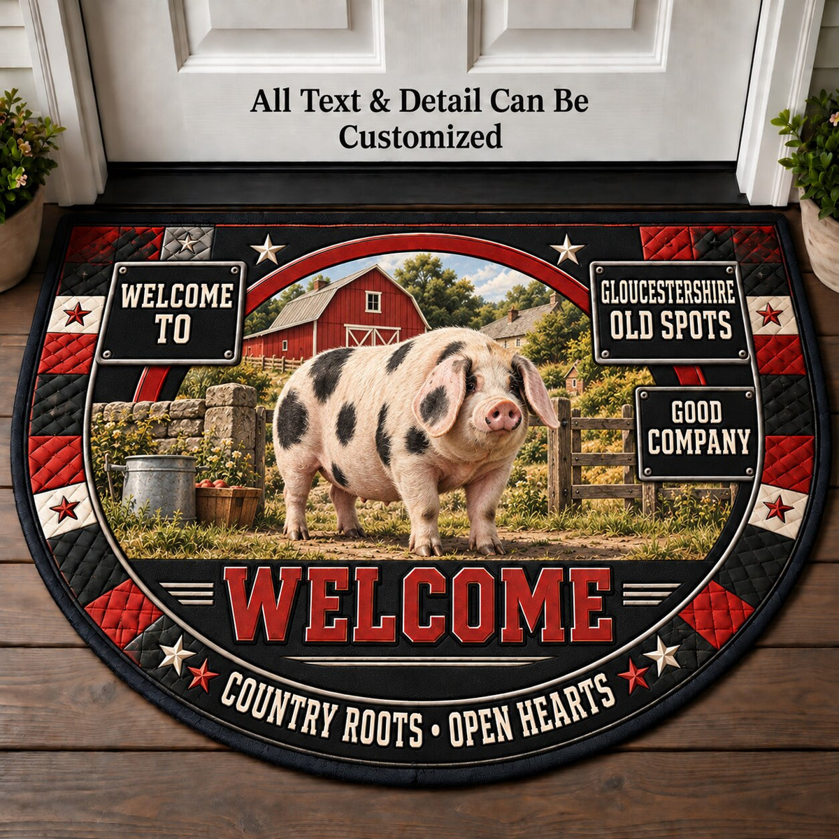 Gloucestershire Old Spots Personalized Half Round Mat | 5To9Vibe