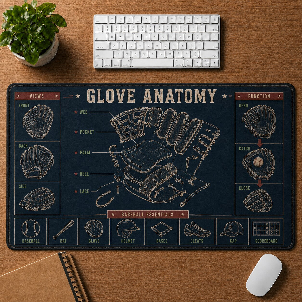 Glove Anatomy Baseball Blueprint Desk Mat | 5To9Vibe