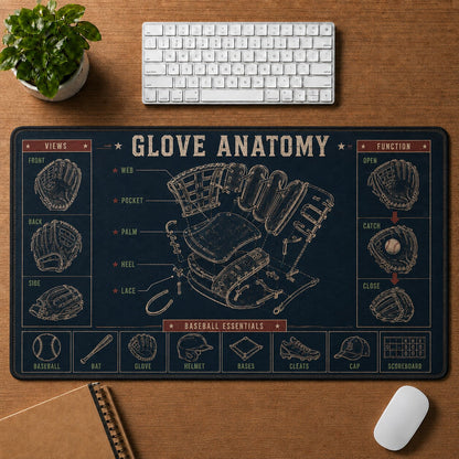 Glove Anatomy Baseball Blueprint Desk Mat | 5To9Vibe