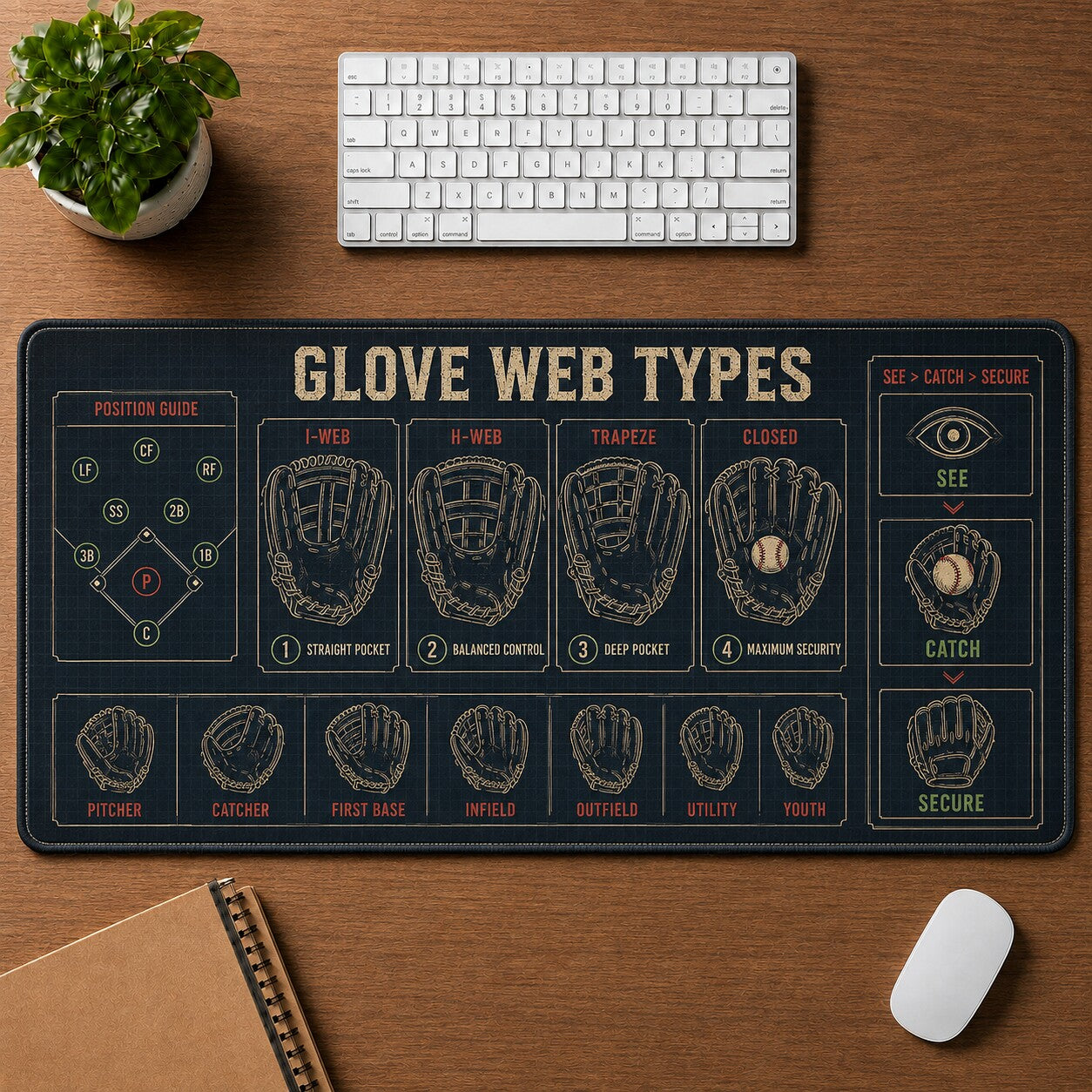 Glove Web Types Baseball Blueprint Desk Mat | 5To9Vibe