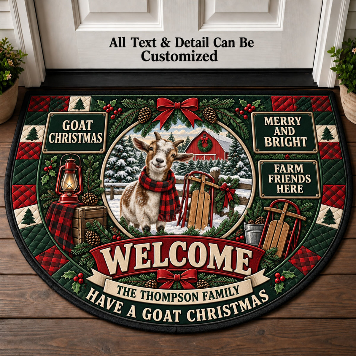 Goat Farm Christmas Personalized Half Round Mat | 5To9Vibe