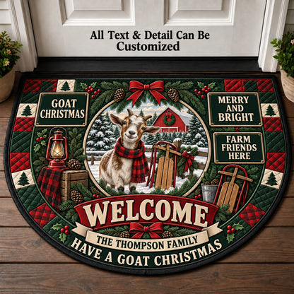Goat Farm Christmas Personalized Half Round Mat | 5To9Vibe