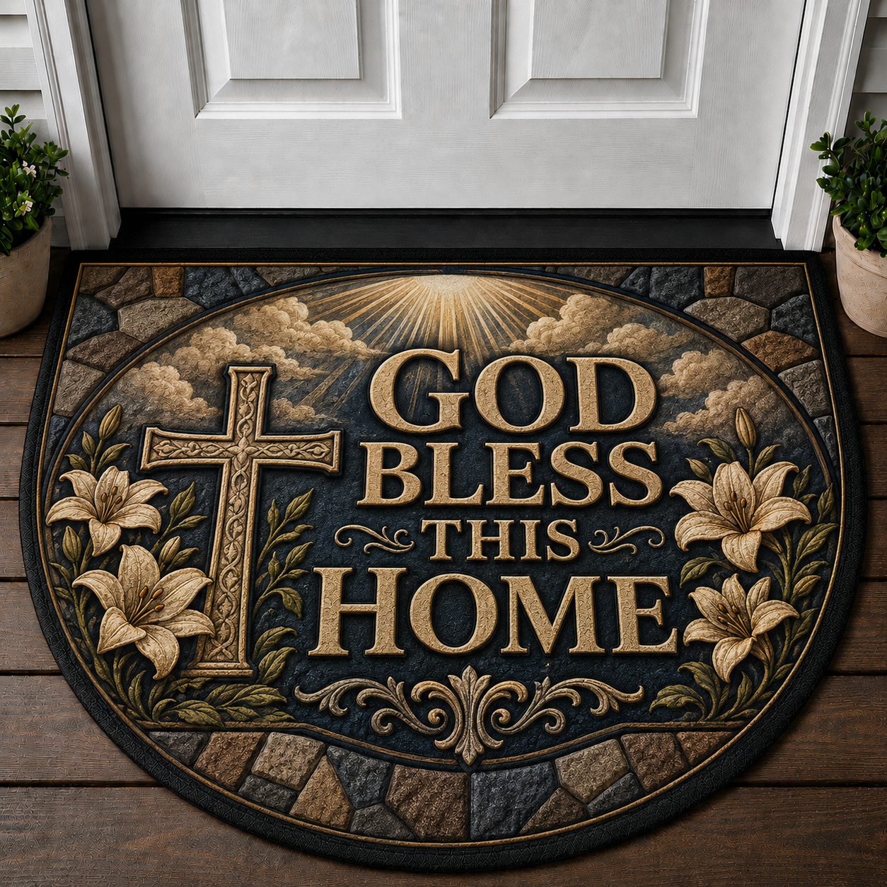 Jesus Welcome Mat - With God All Things Are Possible Christian Shield Doormat - 5to9vibe
