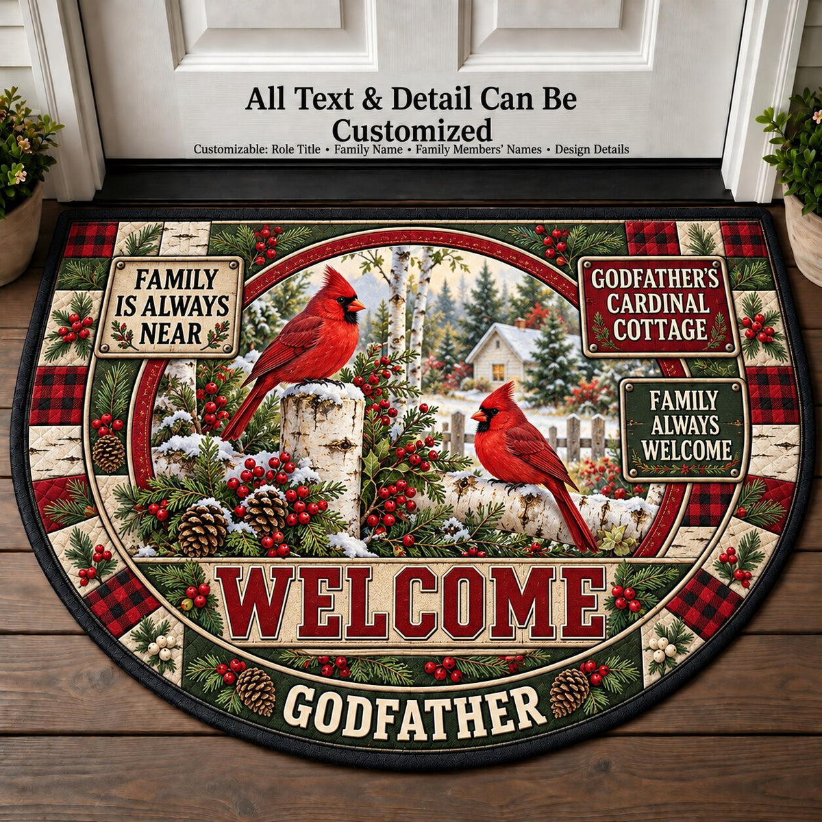 Godfather's Cardinal Cottage Personalized Half Round Mat | 5To9Vibe