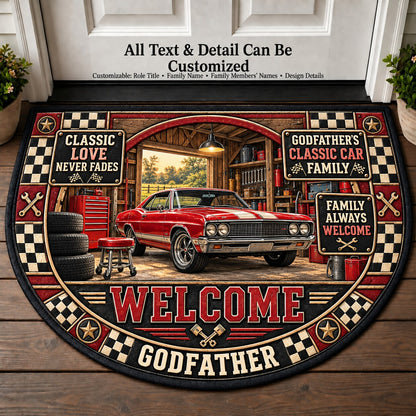 Godfather's Classic Car Family Personalized Half Round Mat | 5To9Vibe