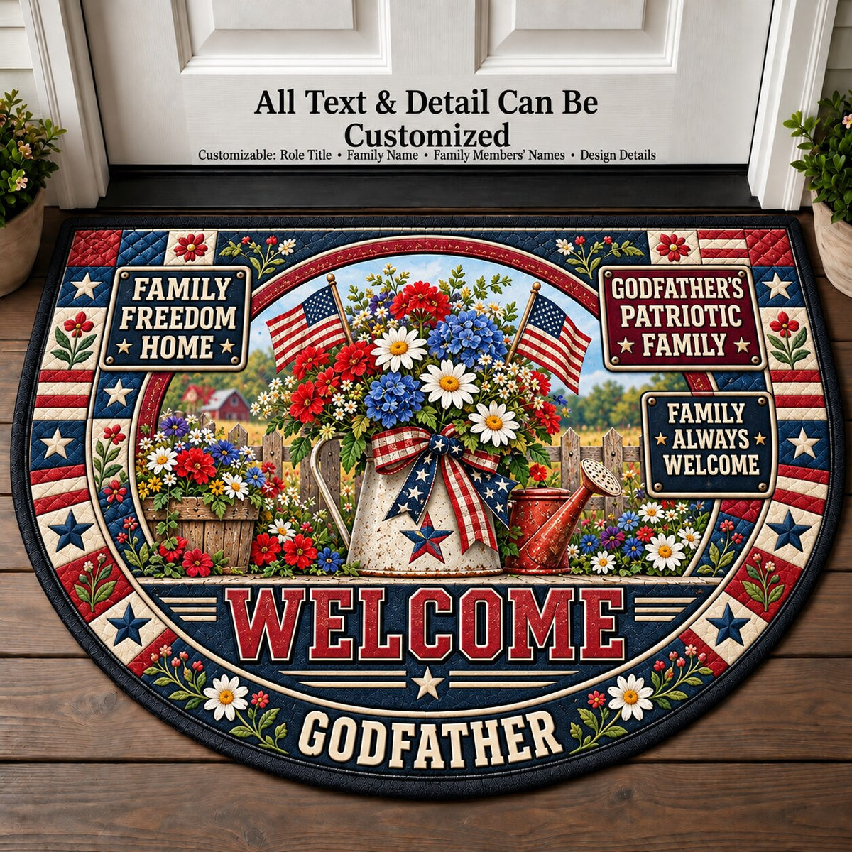 Godfather's Patriotic Family Personalized Half Round Mat | 5To9Vibe