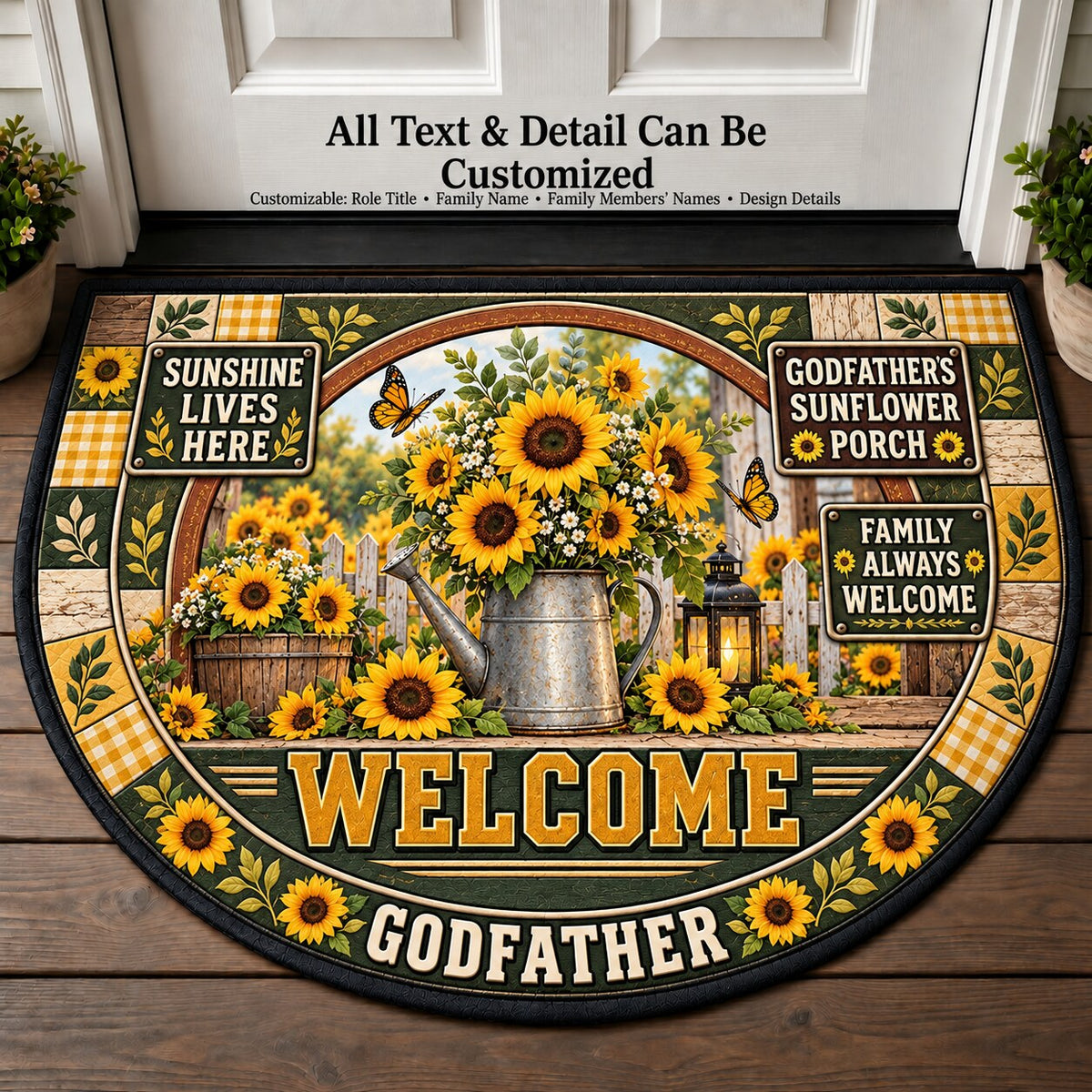 Godfather's Sunflower Porch Personalized Half Round Mat | 5To9Vibe
