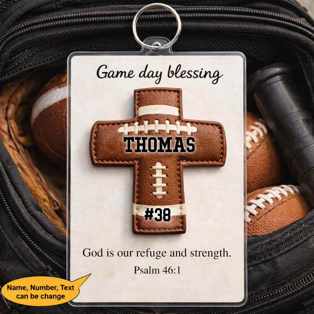 Personalized Christian Football Bag Tag Game Day Blessing Keychain, Custom Keychain Gift