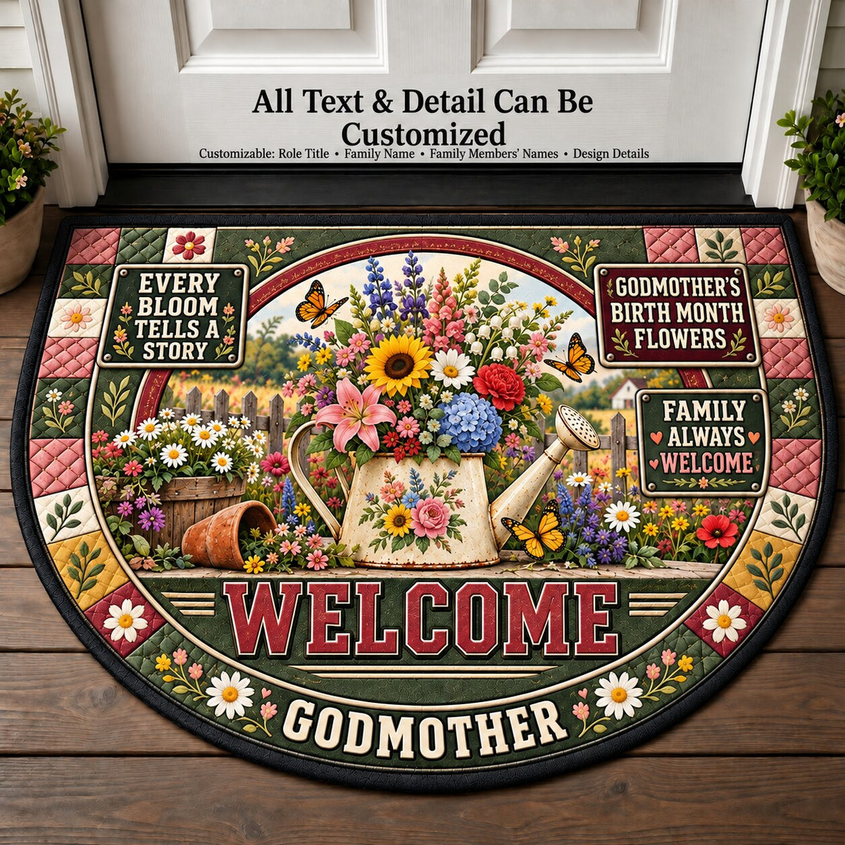 Godmother's Birth Month Flowers Personalized Half Round Mat | 5To9Vibe