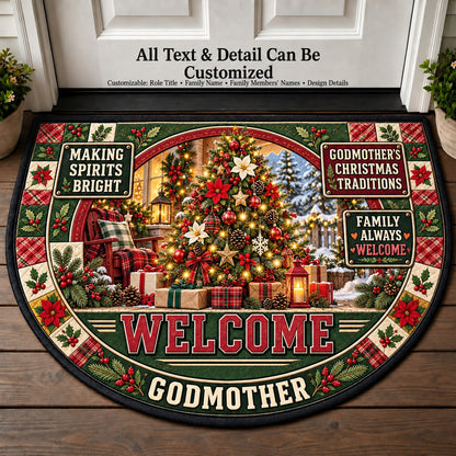 Godmother's Christmas Traditions Personalized Half Round Mat | 5To9Vibe