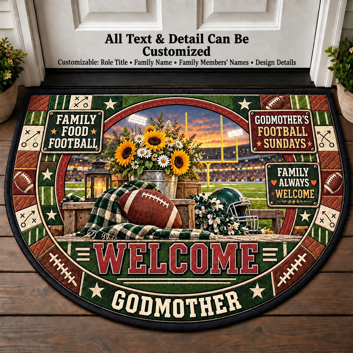 Godmother's Football Sundays Personalized Half Round Mat | 5To9Vibe