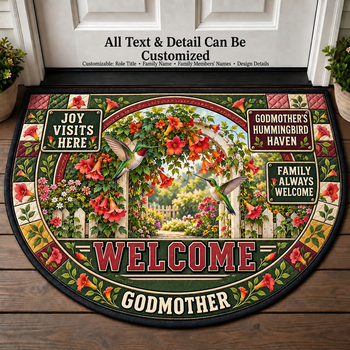 Godmother's Hummingbird Haven Personalized Half Round Mat | 5To9Vibe