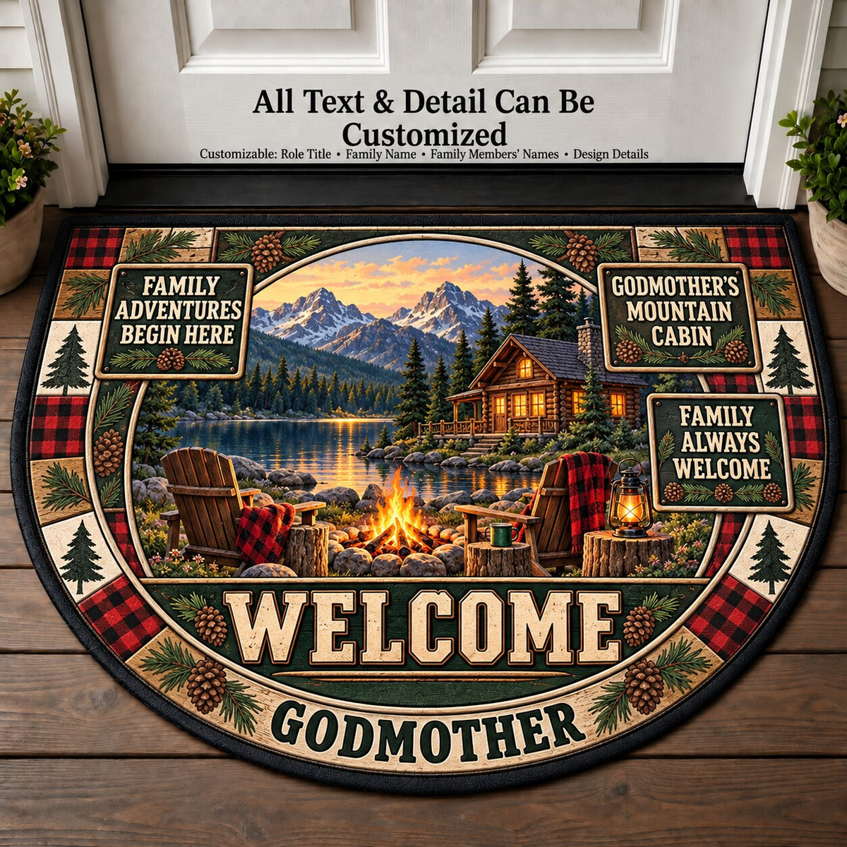 Godmother's Mountain Cabin Personalized Half Round Mat | 5To9Vibe