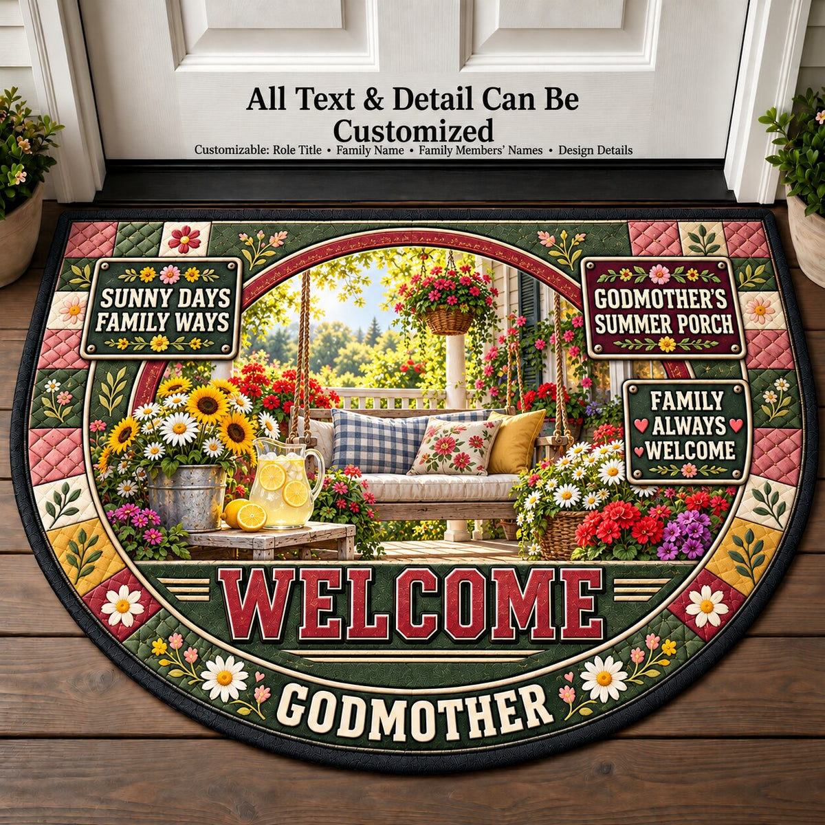 Godmother's Summer Porch Personalized Half Round Mat | 5To9Vibe