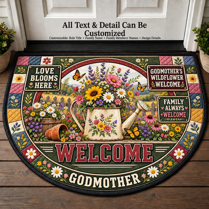 Godmother's Wildflower Welcome Personalized Half Round Mat | 5To9Vibe