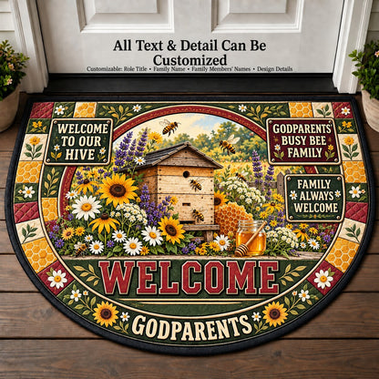 Godparents' Busy Bee Family Personalized Half Round Mat | 5To9Vibe