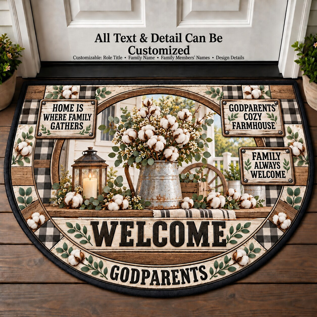 Godparents' Cozy Farmhouse Personalized Half Round Mat | 5To9Vibe