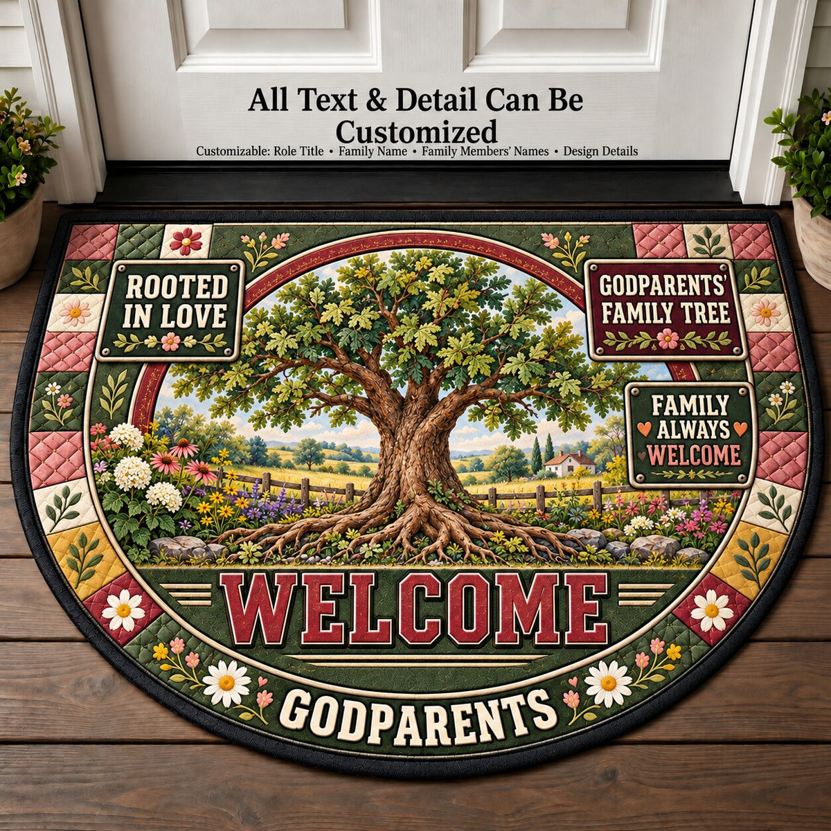 Godparents' Family Tree Personalized Half Round Mat | 5To9Vibe