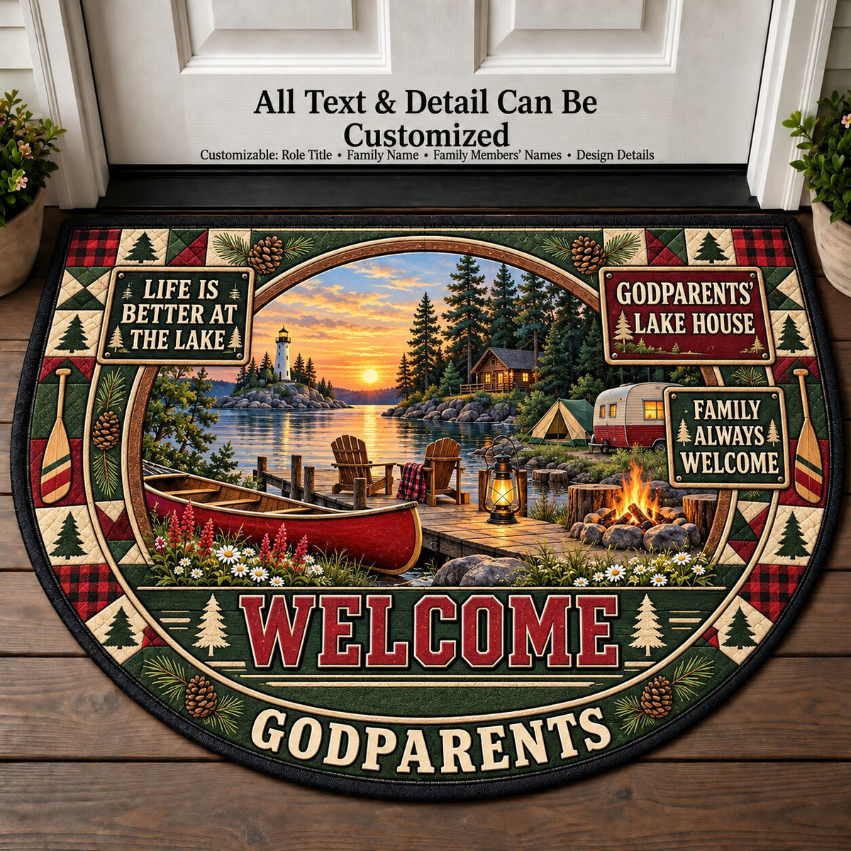 Godparents' Lake House Personalized Half Round Mat | 5To9Vibe