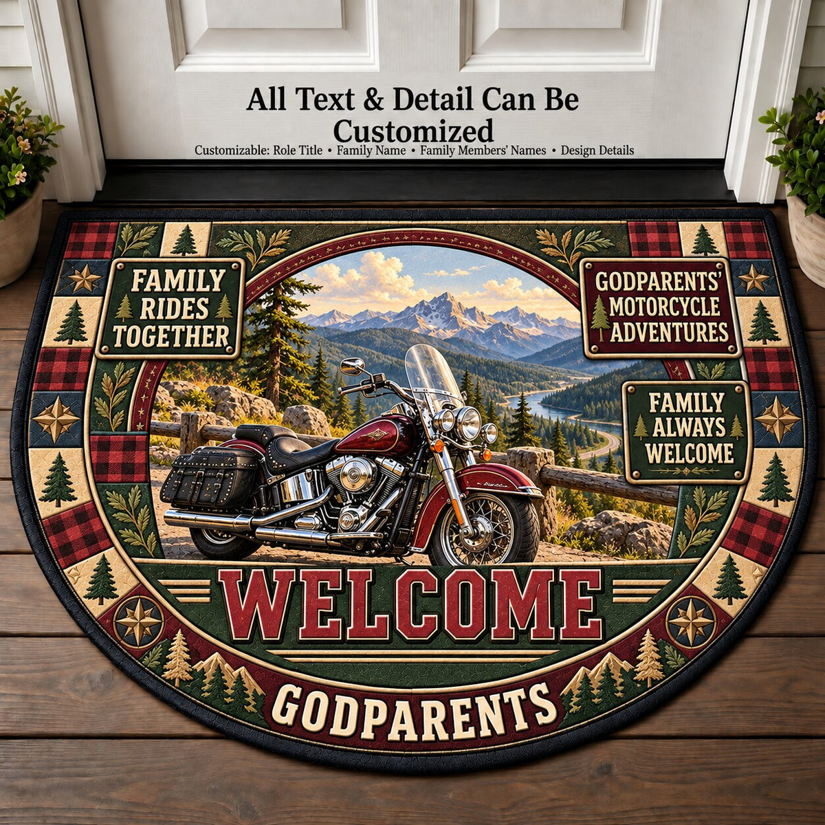 Godparents' Motorcycle Adventures Personalized Half Round Mat | 5To9Vibe