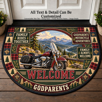 Godparents' Motorcycle Adventures Personalized Half Round Mat | 5To9Vibe