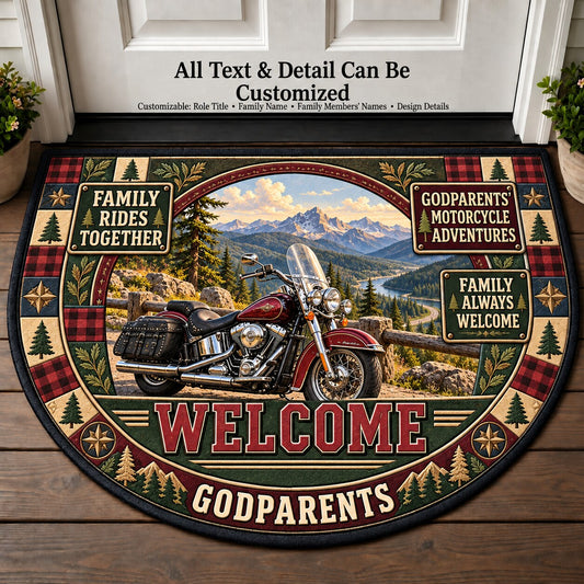 Godparents' Motorcycle Adventures Personalized Half Round Mat | 5To9Vibe