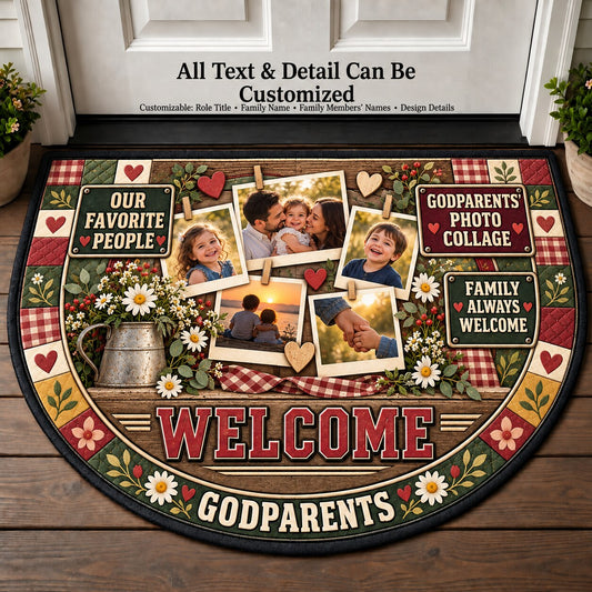 Godparents' Photo Collage Personalized Half Round Mat | 5To9Vibe