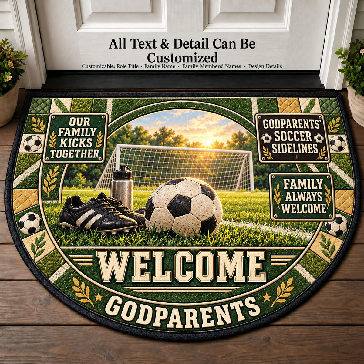 Godparents' Soccer Sidelines Personalized Half Round Mat | 5To9Vibe