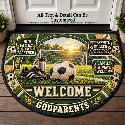 Godparents' Soccer Sidelines Personalized Half Round Mat | 5To9Vibe