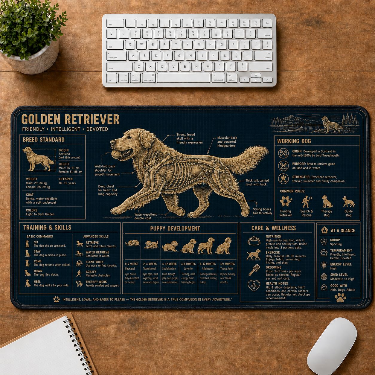 Golden Retriever Dog Breed Visual Guide Desk Mat | 5To9Vibe