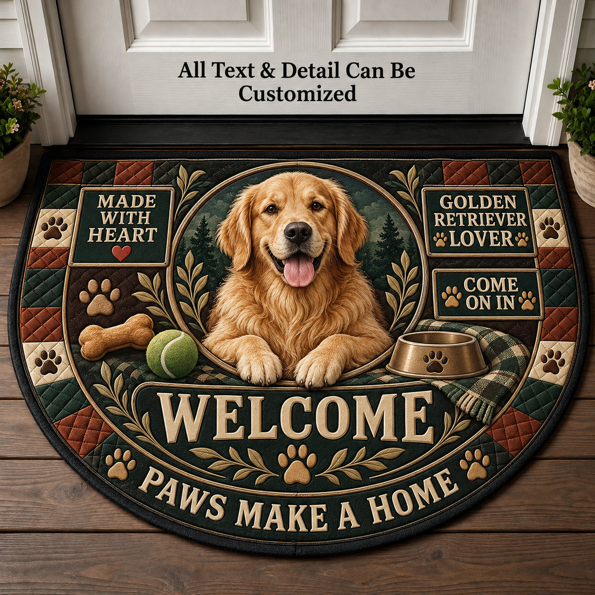 Golden Retriever Lover Personalized Half Round Mat | 5To9Vibe