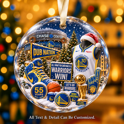 Golden State Warriors Snow Globe Glass Ornament